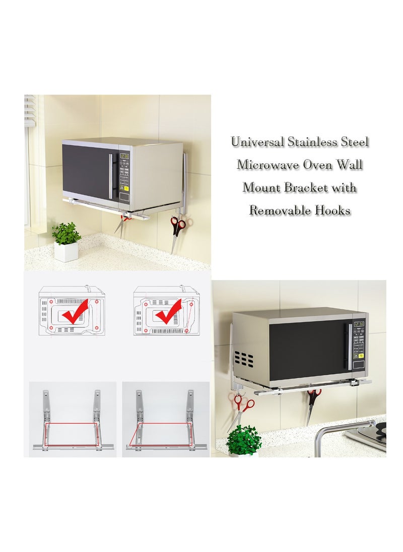 SYOSI - Universal Stainless Steel Microwave Oven Wall Mount Bracket with Removable Hooks Arm Adjustable Foldable Kitchen Stretch Stand Shelf Rack Load 100LB - Image 1