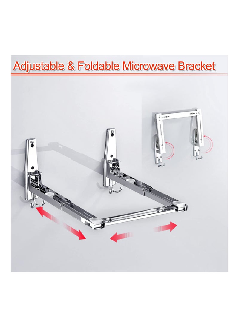 SYOSI - Universal Stainless Steel Microwave Oven Wall Mount Bracket with Removable Hooks Arm Adjustable Foldable Kitchen Stretch Stand Shelf Rack Load 100LB - Image 1