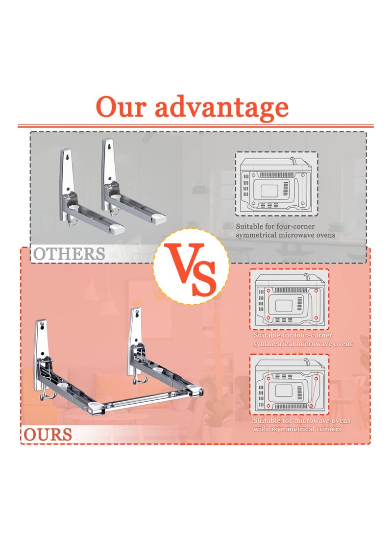 SYOSI - Universal Stainless Steel Microwave Oven Wall Mount Bracket with Removable Hooks Arm Adjustable Foldable Kitchen Stretch Stand Shelf Rack Load 100LB - Image 1