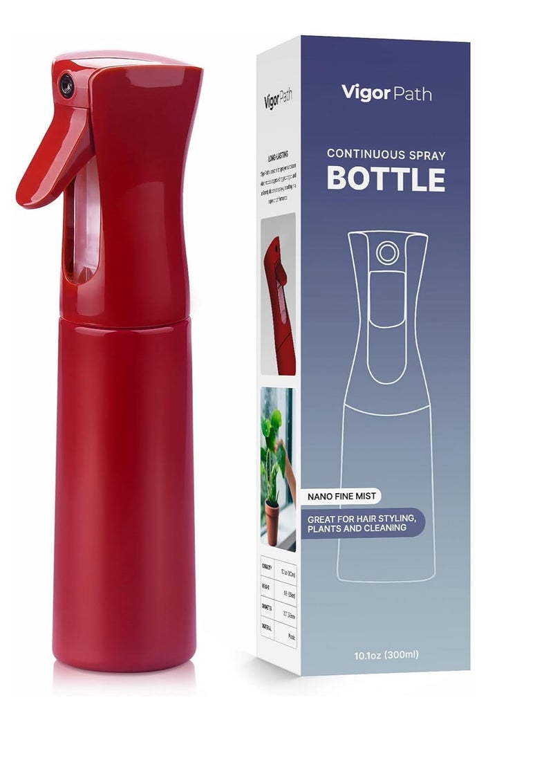 vigor path - VIGOR PATH Continuous Spray Bottle with Ultra Fine Mist - Versatile Water Sprayer for Hair, Home Cleaning, Salons, Plants, Aromatherapy, and More - Hair Spray Bottle - 300ml/10.1oz (Red) - Image 1