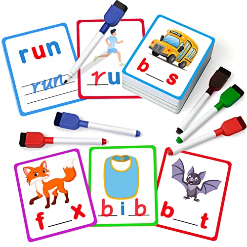 RUSON 100 Short Vowel Spelling Flashcards Handwriting Cards Learn to Write CVC Sight Words CVC Words Games for Kindergarten Learning Activities Montessori Educational Toy Gift for Kids 3 4 5 6 Years Old - Image 1