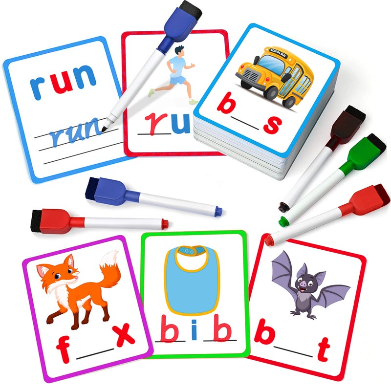 RUSON 100 Short Vowel Spelling Flashcards Handwriting Cards Learn to Write CVC Sight Words CVC Words Games for Kindergarten Learning Activities Montessori Educational Toy Gift for Kids 3 4 5 6 Years Old - Image 3