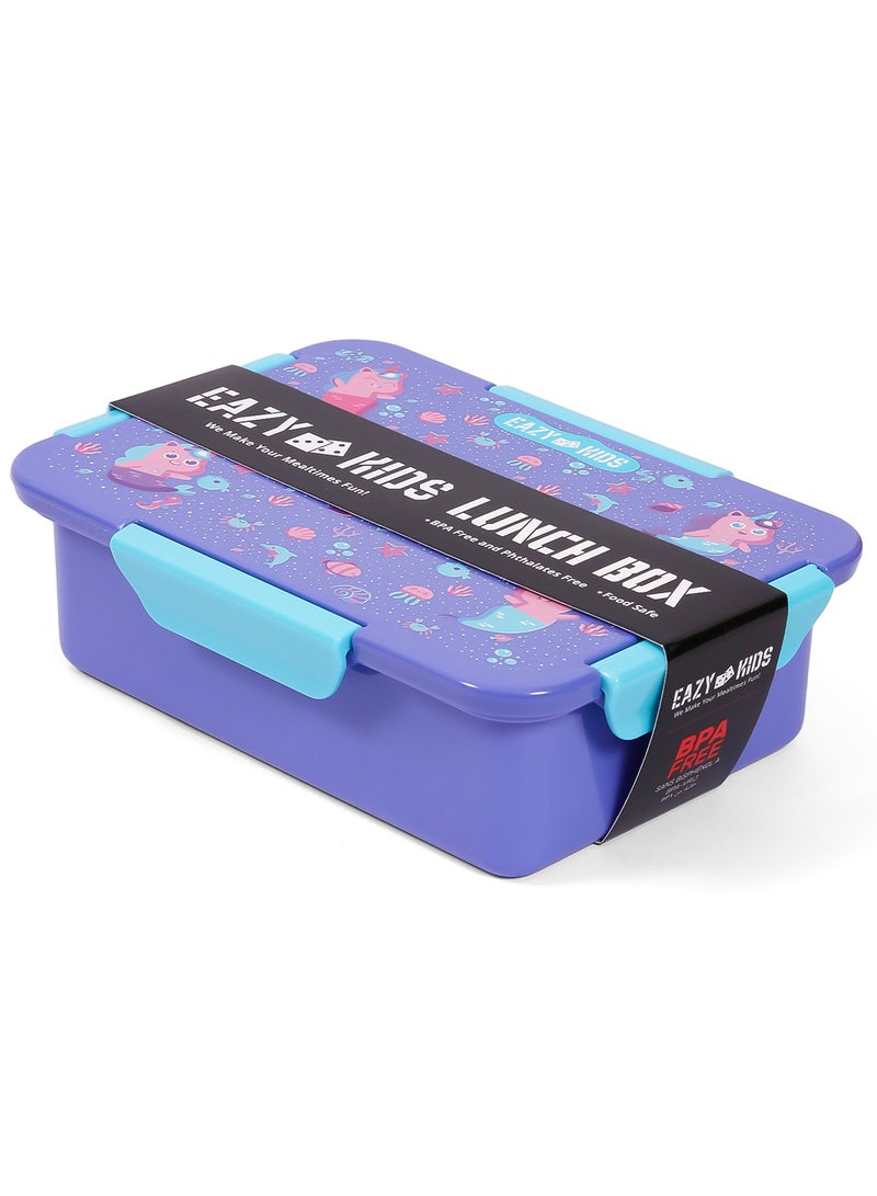 Eazy Kids 1, 2, 3, 4 Compartment Convertible Bento Lunch Box Mermaid - Purple 850Ml - Image 3