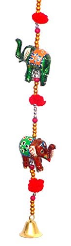 Super India Door Hanging Decorative Five Hand Painted Elephant Stringed Together with Beads and Brass Bell Set of 2 pcs by Super India - Image 2