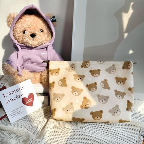 STARDW Cute Makeup Bag Aesthetic Cosmetic Bags for Women Girls Travel Toiletry Bag Large Capacity Zipper Makeup Pouch Purse Organizer PouchesCanvas Lining Baby Bear - Image 3