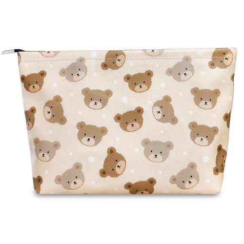 STARDW Cute Makeup Bag Aesthetic Cosmetic Bags for Women Girls Travel Toiletry Bag Large Capacity Zipper Makeup Pouch Purse Organizer PouchesCanvas Lining Baby Bear - Image 1
