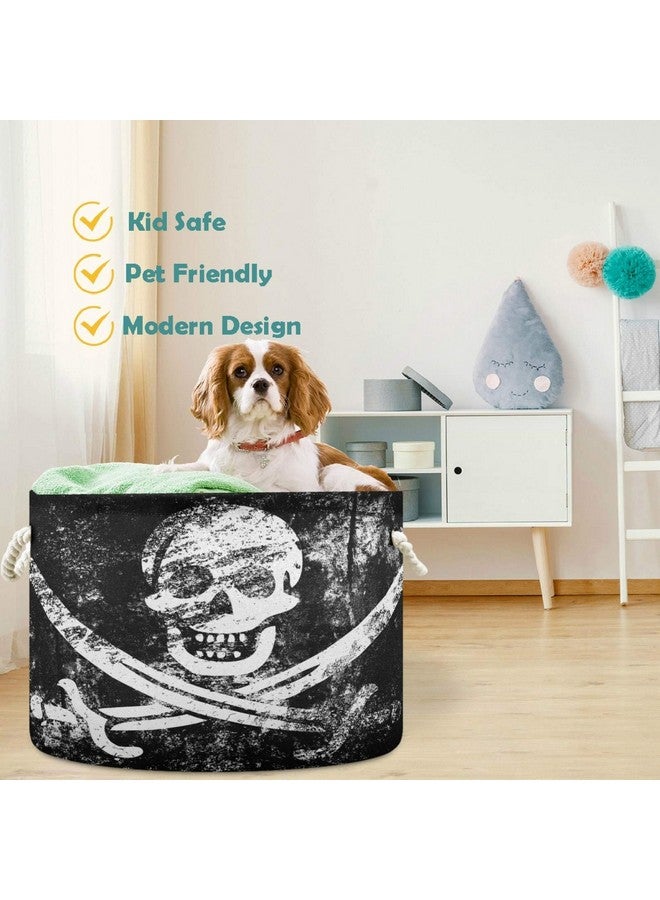 visesunny Collapsible Large Capacity Basket Vintage Skull Pirate Flag Clothes Toy Storage Hamper with Durable Cotton Handles Home Organizer Solution for Bathroom, Bedroom, Nursery, Laundry,Closet - Image 2