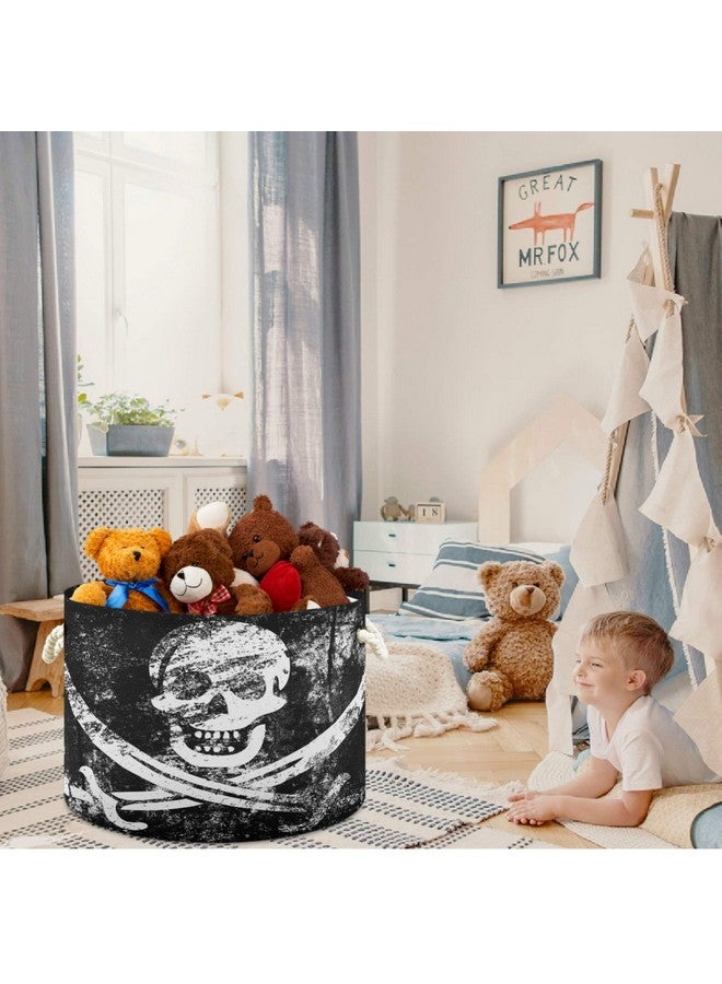 visesunny Collapsible Large Capacity Basket Vintage Skull Pirate Flag Clothes Toy Storage Hamper with Durable Cotton Handles Home Organizer Solution for Bathroom, Bedroom, Nursery, Laundry,Closet - Image 3