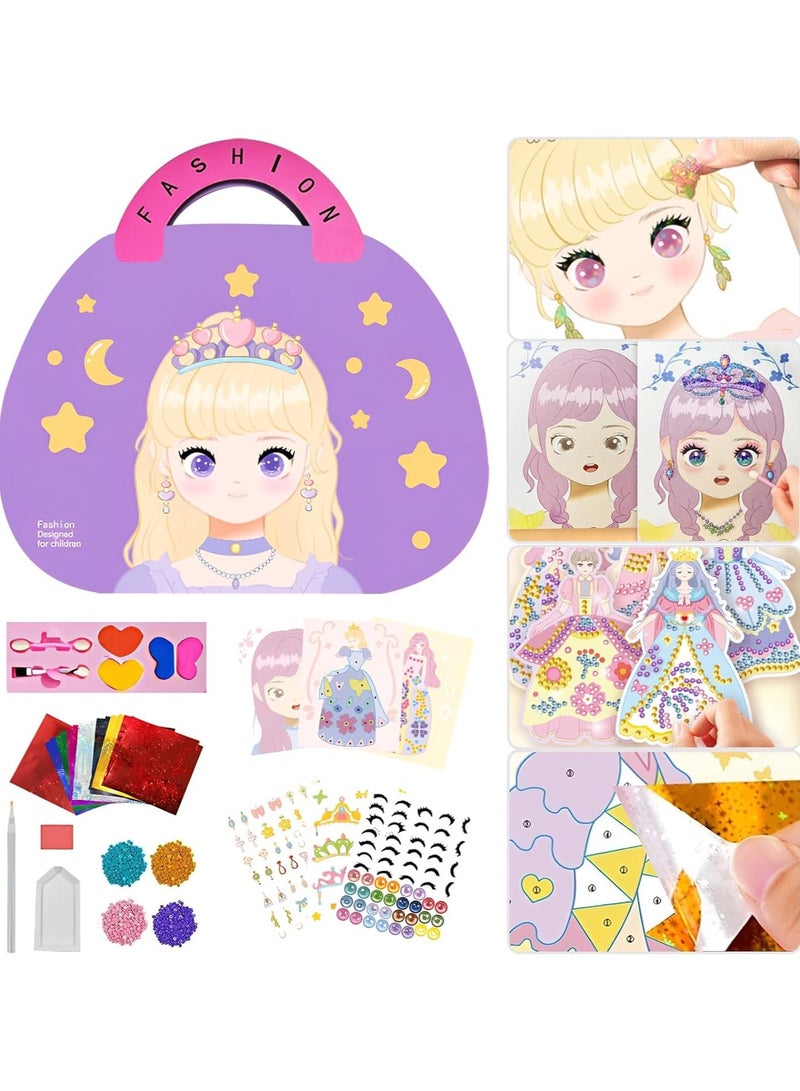 4 in 1 Paper Makeup Dress-up Kit for Girls, Fashion Design Book for Little Girls, Sticker Activity Book for Kids with Blush Eyeshadow, Diamond, Stickers, Pretend Play Makeup Birthday Gifts for 4-12  - Image 1
