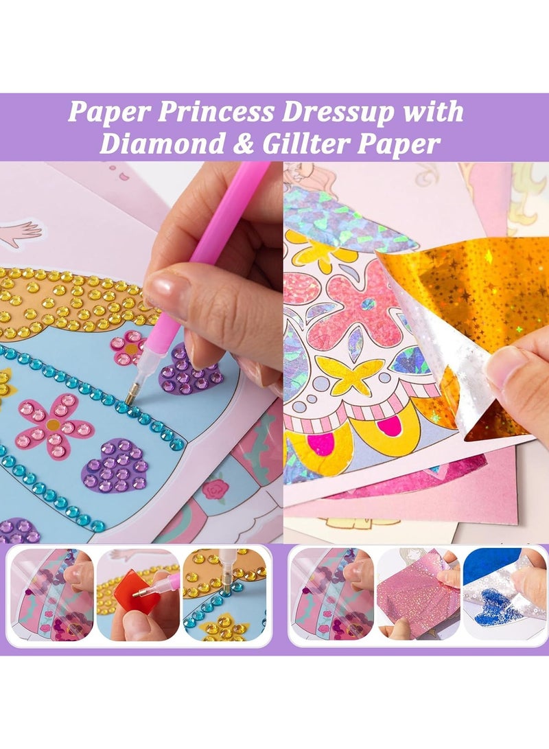 4 in 1 Paper Makeup Dress-up Kit for Girls, Fashion Design Book for Little Girls, Sticker Activity Book for Kids with Blush Eyeshadow, Diamond, Stickers, Pretend Play Makeup Birthday Gifts for 4-12  - Image 4