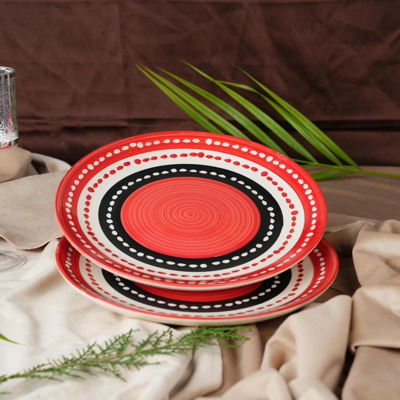 Caffeine Ceramic Handmade Stoneware Red Dotted Quarter Plate 7Set of 2 Dishwasher Microwave Safe - Image 1