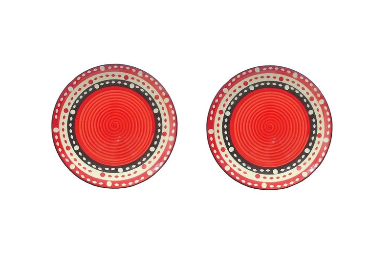 Caffeine Ceramic Handmade Stoneware Red Dotted Quarter Plate 7Set of 2 Dishwasher Microwave Safe - Image 5
