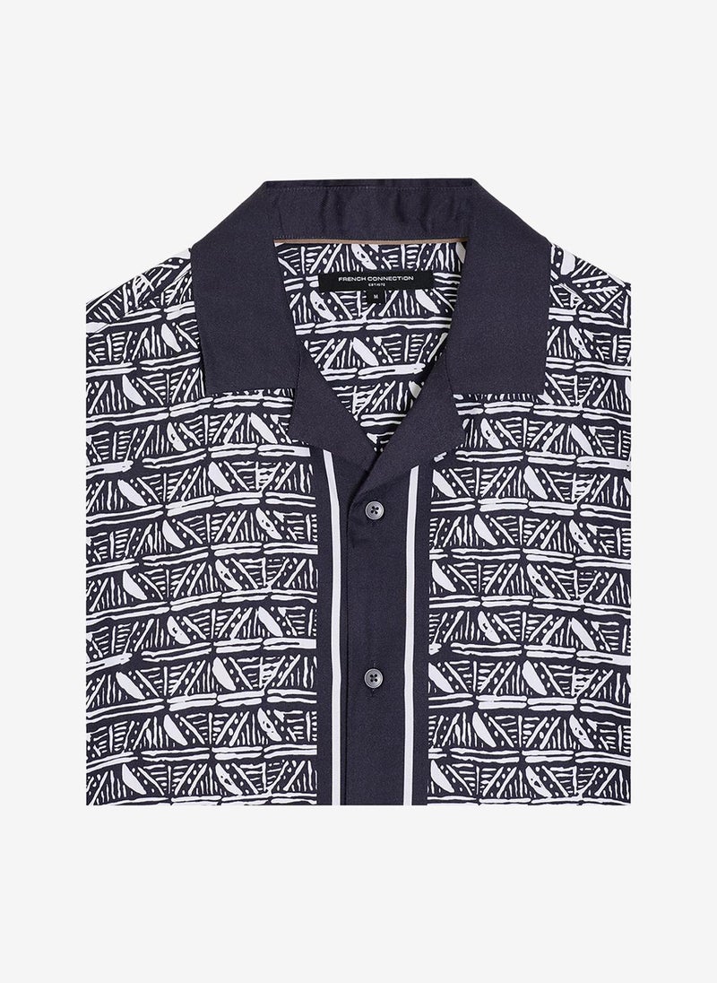 French Connection Men's Short Sleeve Geometric Print Navy Holiday Shirt - Image 5