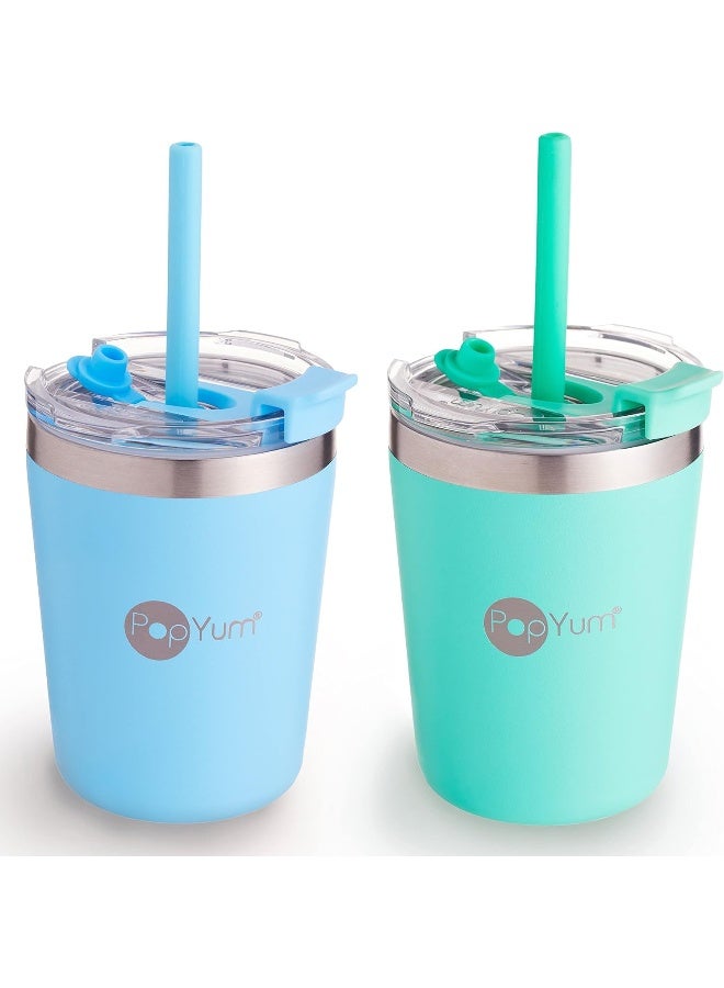 PopYum أكواب بوب يام 9 أونص معزولة من الفولاذ المقاوم للصدأ للأطفال مع غطاء وقشة، عبوة من 2 - Image 1
