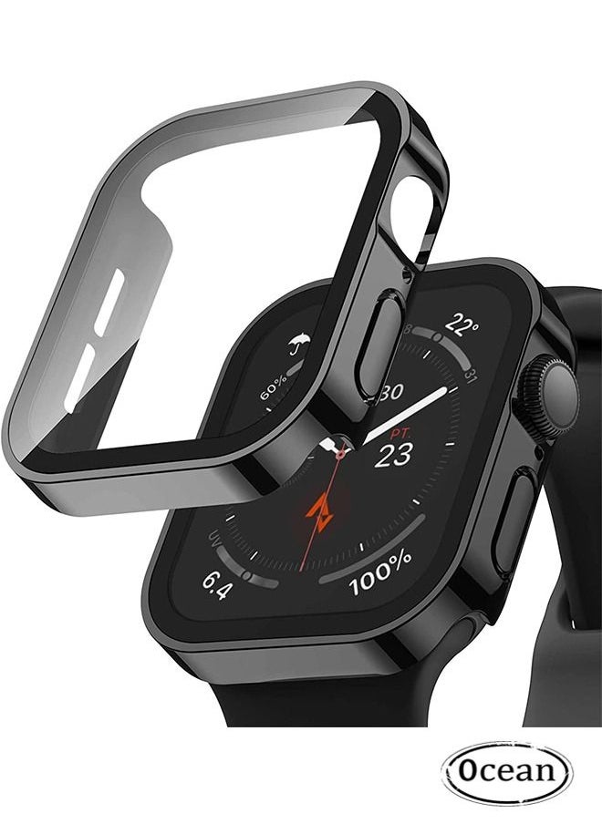 Ocean - Straight Edge Waterproof Screen Protector Case With HD Tempered Film for Apple Watch Series 8/7 45mm, Anti-Scratch Ultra-thin HD Touch Sensitive Film, Full-Screen Cover Bubble-Free Protector Black - Image 1