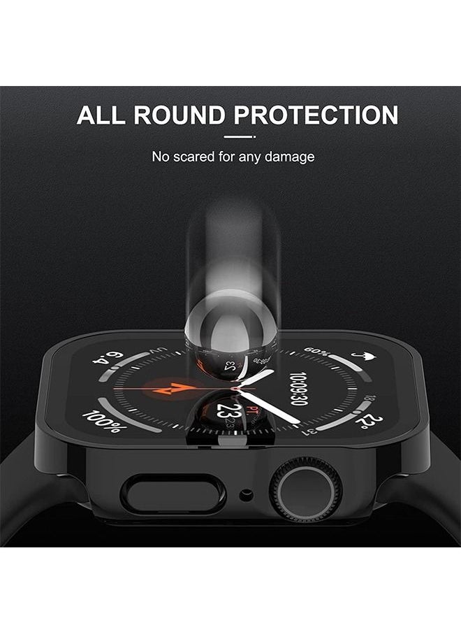 Ocean - Straight Edge Waterproof Screen Protector Case With HD Tempered Film for Apple Watch Series 8/7 45mm, Anti-Scratch Ultra-thin HD Touch Sensitive Film, Full-Screen Cover Bubble-Free Protector Black - Image 1