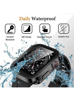 Ocean Straight Edge Waterproof Screen Protector Case With HD Tempered Film for Apple Watch Series 8/7 45mm, Anti-Scratch Ultra-thin HD Touch Sensitive Film, Full-Screen Cover Bubble-Free Protector Black  - Image 2