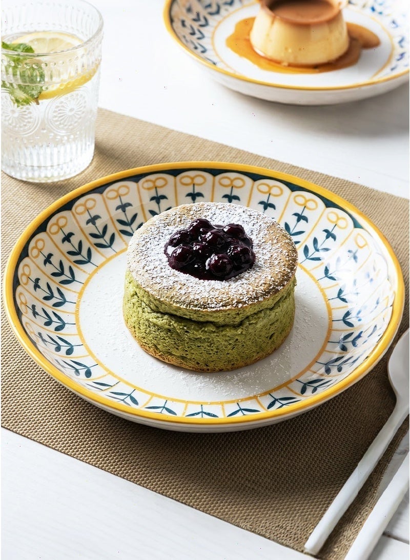جميسون طقم صحون بورسلان مكون من 12 قطعة، طقم سفرة عشاء نوردي بتصميم زهور زرقاء، طقم فطور من السيراميك، أطباق وأوعية، آمن للميكروويف وغسالة الصحون والفرن والثلاجة - Image 5