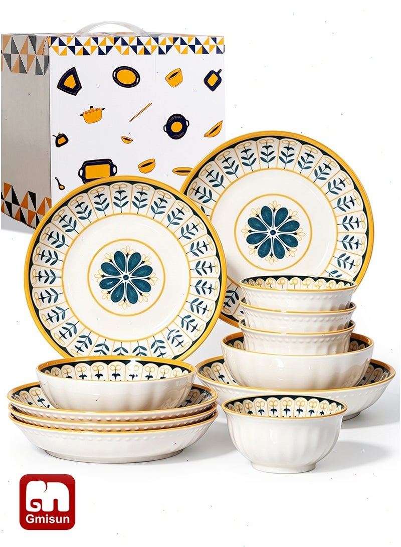 جميسون طقم فطور بورسلين 12 قطعة لـ 6 أشخاص، طقم صحون نوردك فاخر أنيق كلاسيكي، آمن للفرن والميكروويف وغسالة الصحون، طقم هدية فاخر - Image 1