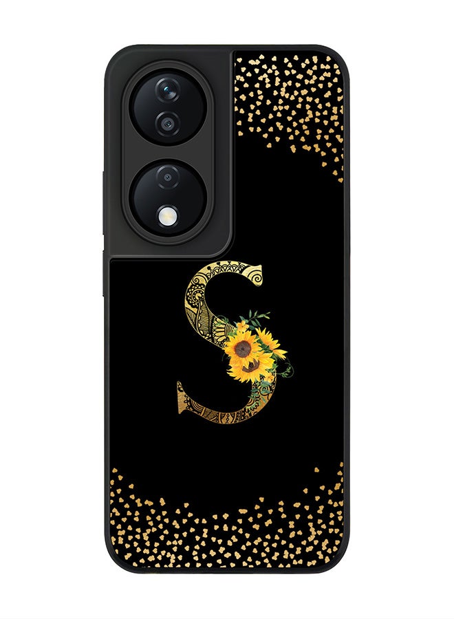 Stylizedd Rugged Black Edge Case for Honor X7b, Slim fit Case Cover - Custom Monogram Initial Letter Mandala Floral Pattern Alphabet - S ( Black ) - Image 1