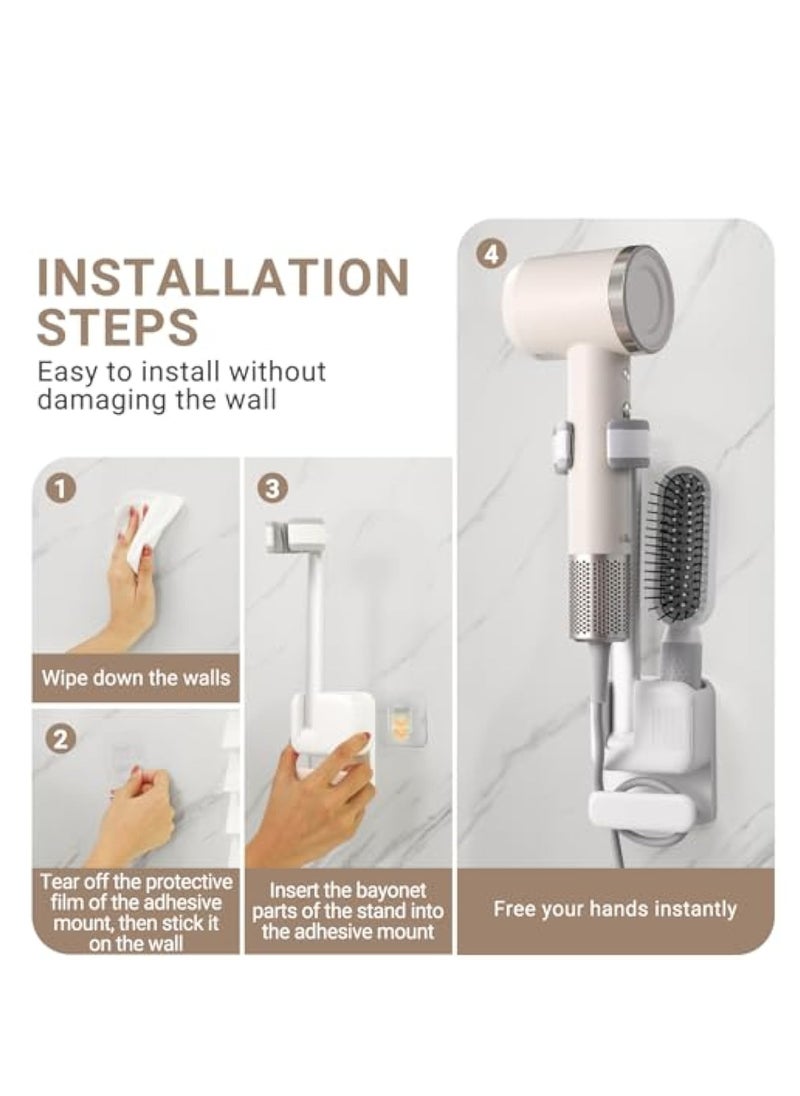 KASTWAVE Adjustable Hair Dryer Holder Stand, Hands Free Hair Dryer Stand, with Fully Positionable Arm, Bathroom Wall Mounted holder with no-drill design for secure mounting on wall or mirror  - Image 3