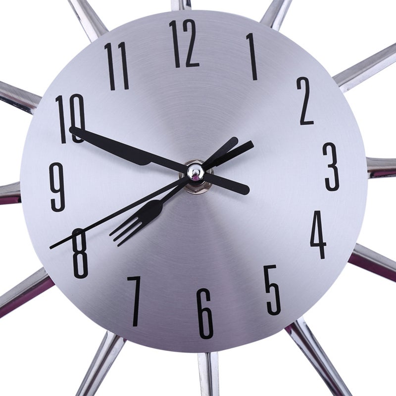 QUARTZ Large 3D Mirror Surface Silver Modern Design Cutlery Kitchen Utensil Spoon Fork Wall Clock DIY - Image 5