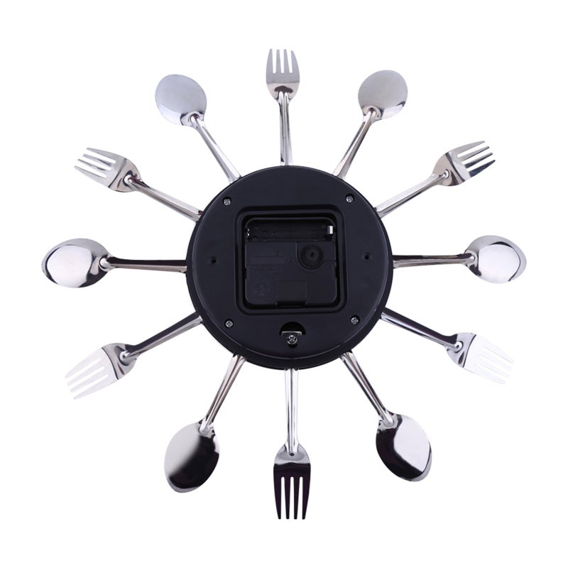 QUARTZ Large 3D Mirror Surface Silver Modern Design Cutlery Kitchen Utensil Spoon Fork Wall Clock DIY - Image 2