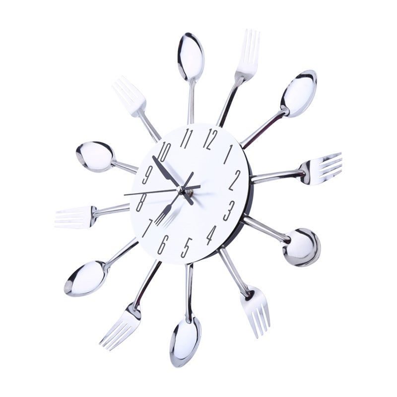 QUARTZ Large 3D Mirror Surface Silver Modern Design Cutlery Kitchen Utensil Spoon Fork Wall Clock DIY - Image 4