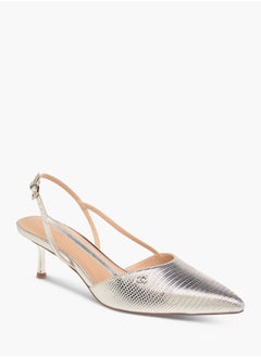 Celeste Women's Textured Slingback Shoes with Buckle Closure and Kitten Heels  - Image 2