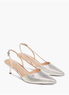 Celeste Women's Textured Slingback Shoes with Buckle Closure and Kitten Heels  - Image 1