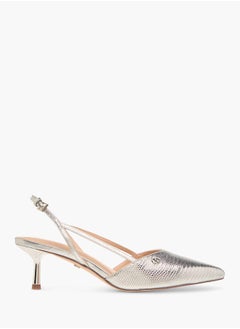 Celeste Women's Textured Slingback Shoes with Buckle Closure and Kitten Heels  - Image 3