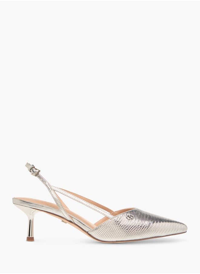 Celeste Women's Textured Slingback Shoes with Buckle Closure and Kitten Heels  - Image 3