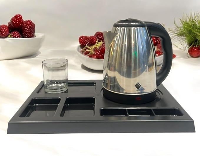 PAUL SONS Hospitality Kettle Tray Made of ABS Plastic Square, Hotel Room Serving Service Size: 16"x12"x1.5" Black (Pack of 1) - Image 4