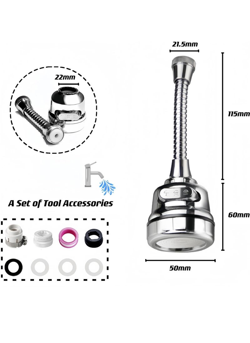 Generic - NT Kitchen Tap Spray Head Tap Aerator,Faucet Nozzle, 360° Rotatable Anti-Splash Faucet Extender with Hose, 3 modes, Equipped With a Fixable Faucet Chain, for Kitchen Bathroom (Fixable) - Image 1
