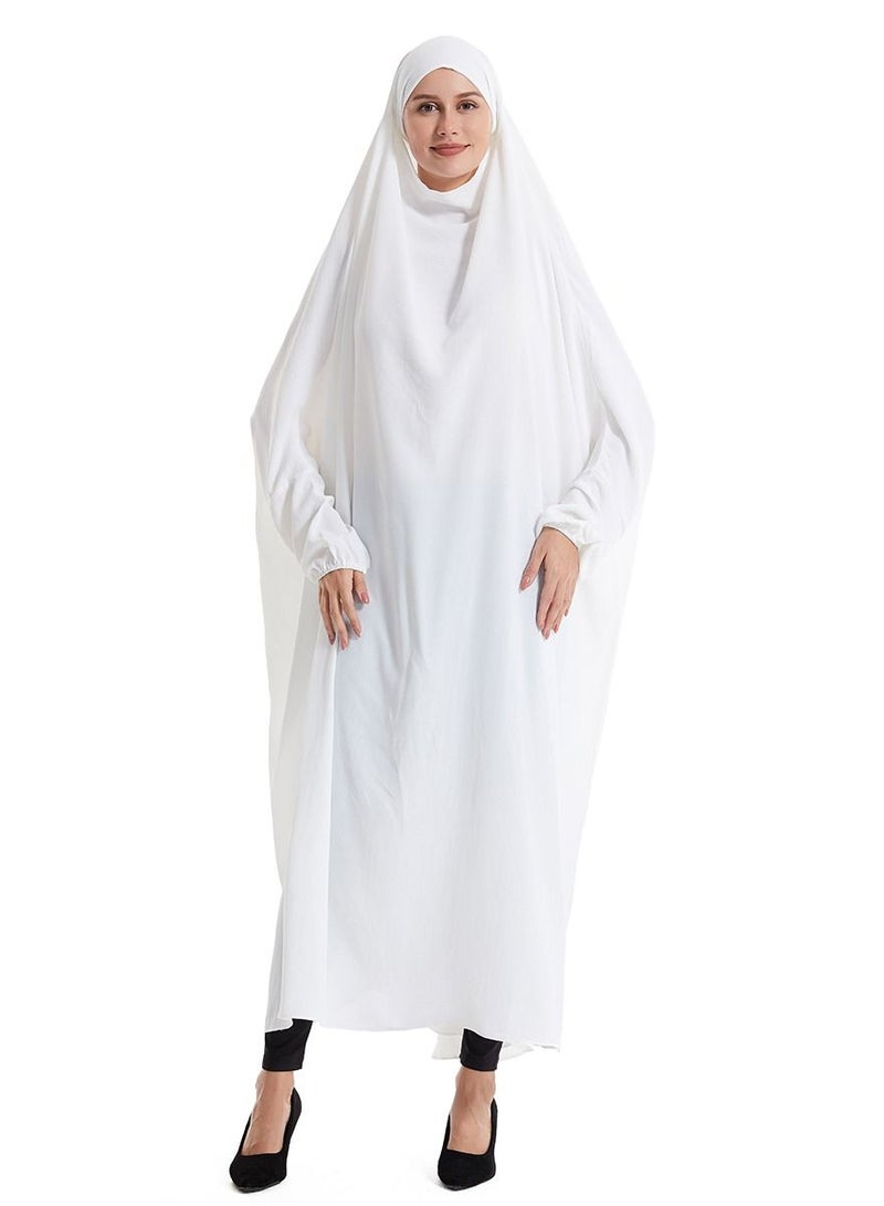 إسكدنيا Women's Solid Color  Abaya Long Sleeve Thobe Robe White - Image 1