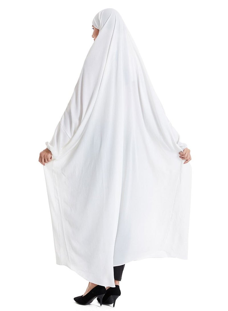 إسكدنيا Women's Solid Color  Abaya Long Sleeve Thobe Robe White - Image 2