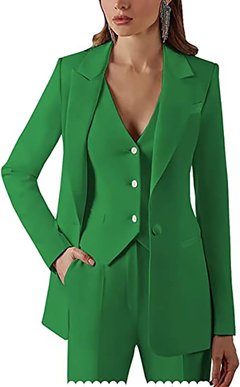 Dowbins White Womens 3 Piece Single-Breasted Pants Suits Dressy Casual Jacket Vest and Pants Suits for Women Evening Party 12 - Image 2
