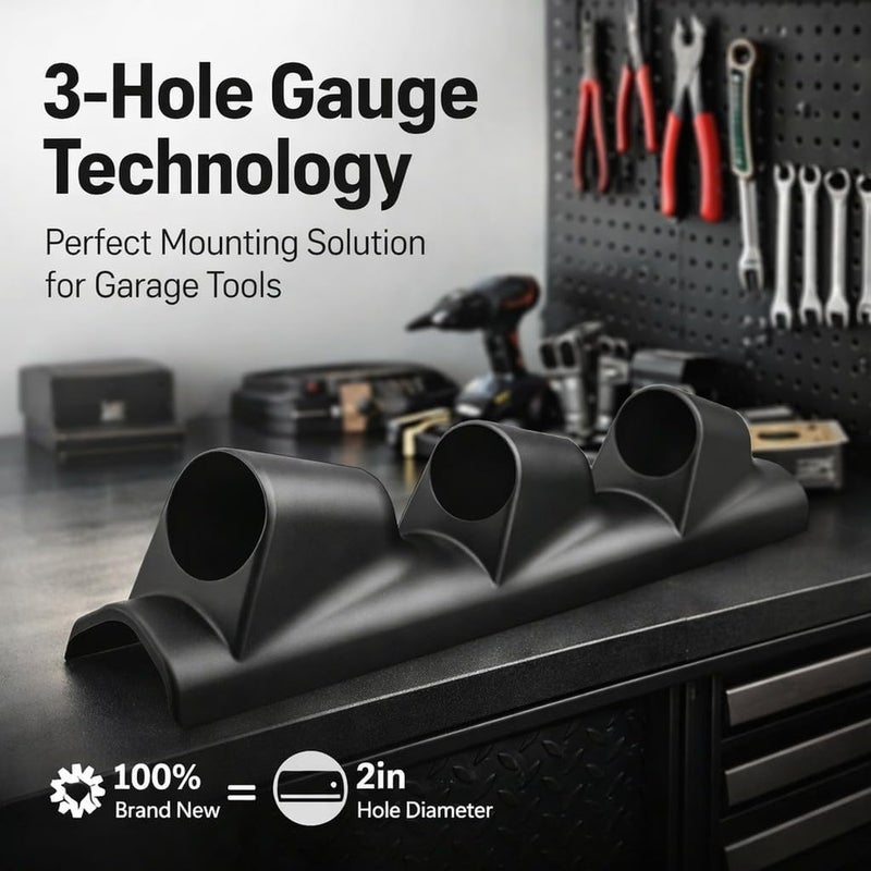 52mm 2 Inch 3 Hole Triple Gauge Mount Holder for Car Dash, ABS Material, Black - Durable Design, Easy Installation, Left Hand Drive Vehicle Fit - Image 2