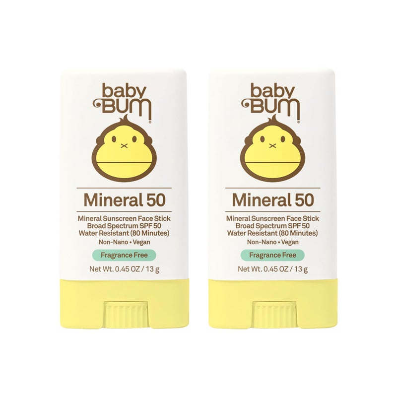 Sun Bum Baby Bum Mineral Sunscreen Face Stick - SPF 50 - UVA,UVB Face and Body Protection - Fragrance Free Safe for Sensitive Skin- Travel Size 0.45 Ounce (Pack of 2) - Image 1