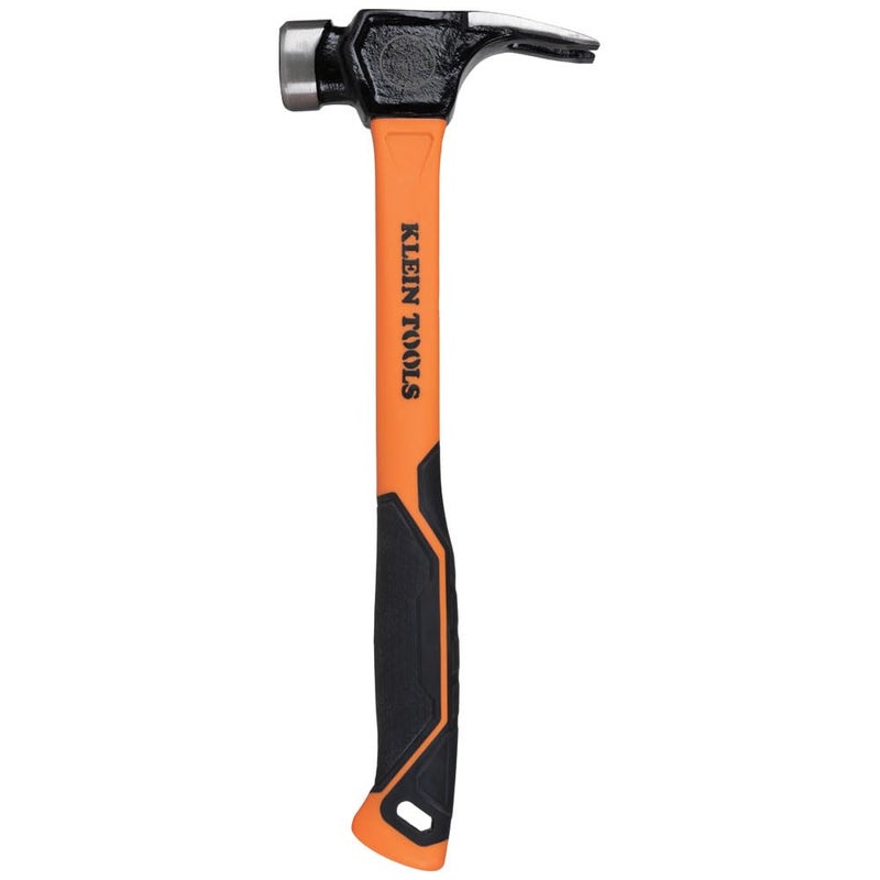 Klein Tools 83226 Linemans 26Ounce Claw Milled Hammer Fiberglass Handle Heavy Duty for Utility Poles Milled Face High Visibility Orange