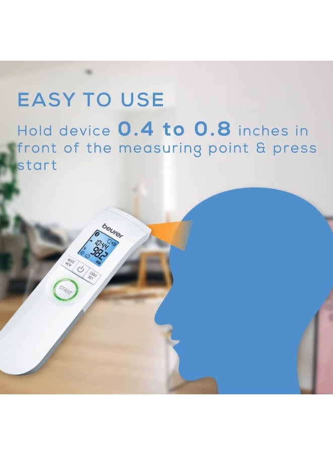 Beurer Bluetooth Non-Contact Thermometer, Forehead, Object, Room Temperature, High Accuracy, Xl Blue Illuminated Display, 60 Memory Spaces, White,1 Count (Pack Of 1),Ft95 - Image 4