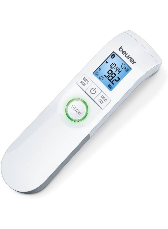 Beurer Bluetooth Non-Contact Thermometer, Forehead, Object, Room Temperature, High Accuracy, Xl Blue Illuminated Display, 60 Memory Spaces, White,1 Count (Pack Of 1),Ft95 - Image 1