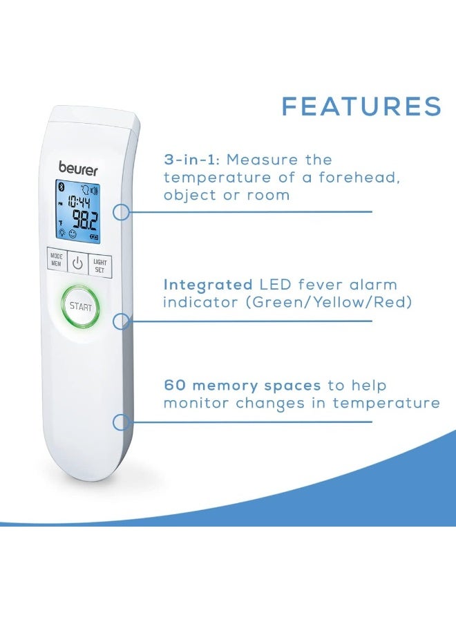 Beurer Bluetooth Non-Contact Thermometer, Forehead, Object, Room Temperature, High Accuracy, Xl Blue Illuminated Display, 60 Memory Spaces, White,1 Count (Pack Of 1),Ft95 - Image 5