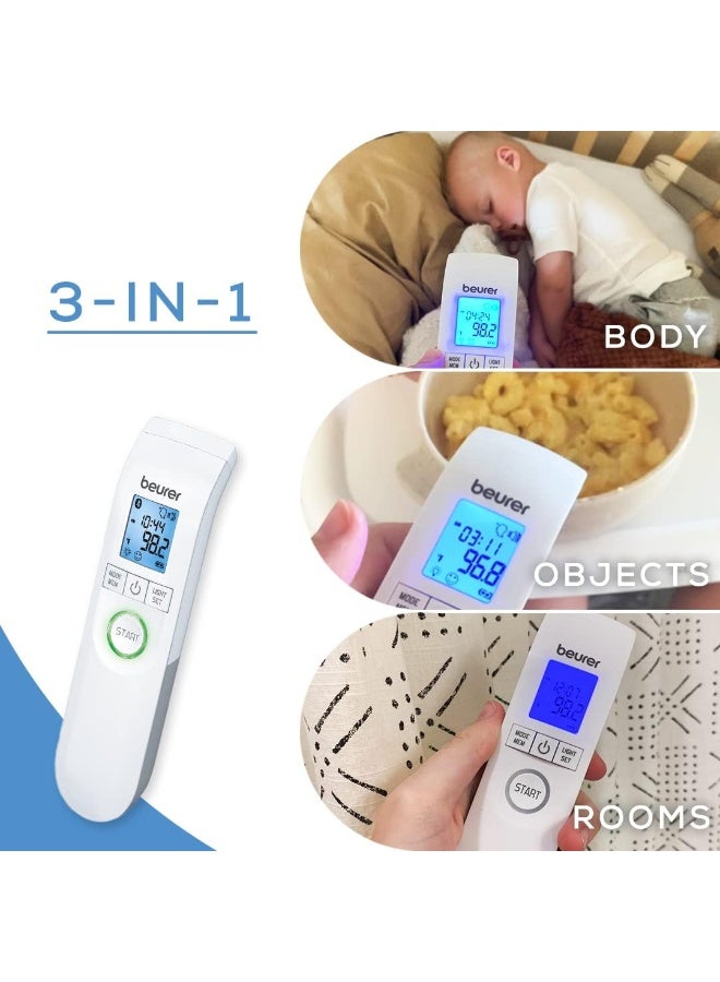 Beurer Bluetooth Non-Contact Thermometer, Forehead, Object, Room Temperature, High Accuracy, Xl Blue Illuminated Display, 60 Memory Spaces, White,1 Count (Pack Of 1),Ft95 - Image 3