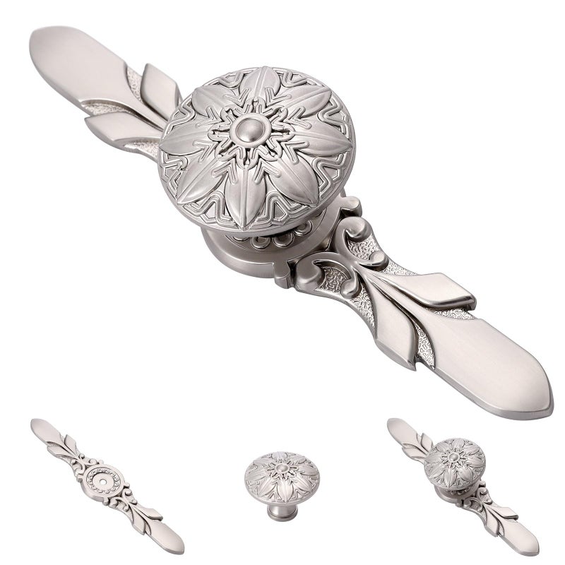 Aandxmok 10 Pack Brushed Nickel Cabinet knobs - 1.26" Knob & 5.8" Plate - Modern Drawer Knobs for Outdoor Cabinet Knobs, House Decorative Drawer Pulls - Image 1