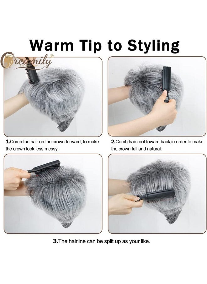 creamily - Creamily Pixie Cut Short Grey Wigs with Bangs Natural Fluffy Synthetic Hair Wigs for Women Gray Hair Replacement Wigs Mommy Wig Short Hair Styles for Women Ladies Wgs - Image 1