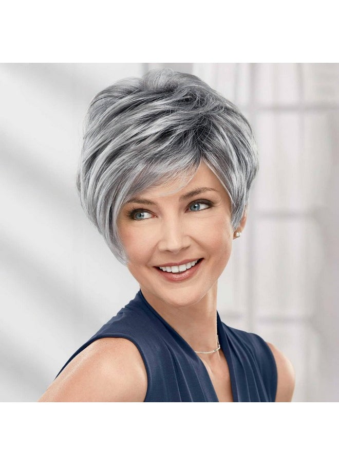 creamily - Creamily Pixie Cut Short Grey Wigs with Bangs Natural Fluffy Synthetic Hair Wigs for Women Gray Hair Replacement Wigs Mommy Wig Short Hair Styles for Women Ladies Wgs - Image 1
