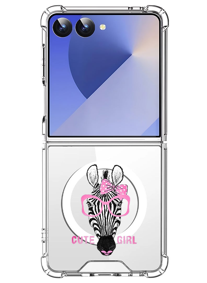 Theodor Magnetic Case for Samsung Galaxy Z Flip 7 Compatible with MagSafe Wireless Charging, Shockproof Phone Bumper Cover Cute girl zebra - Image 1