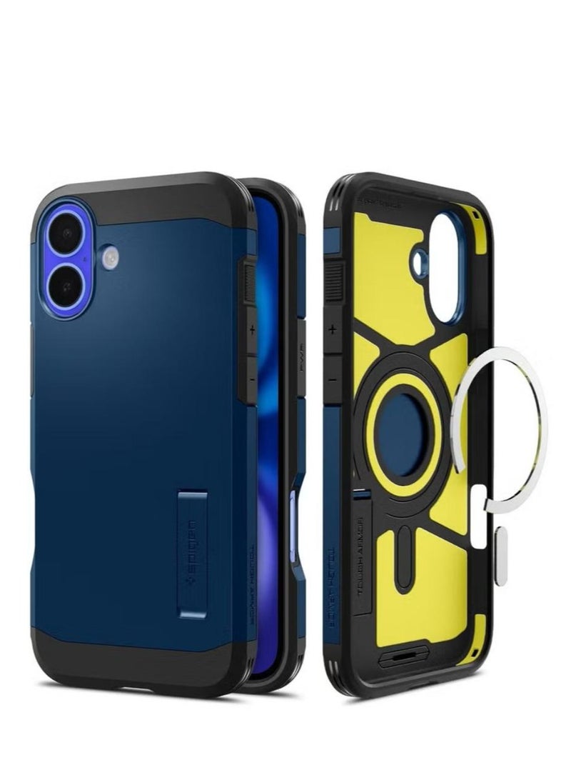 Spigen Tough Armor MagFit AI for iPhone 16 Case Cover MagSafe with Kickstand (2024) - Navy Blue - Image 1