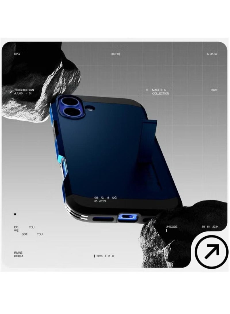 Spigen Tough Armor MagFit AI for iPhone 16 Case Cover MagSafe with Kickstand (2024) - Navy Blue - Image 3